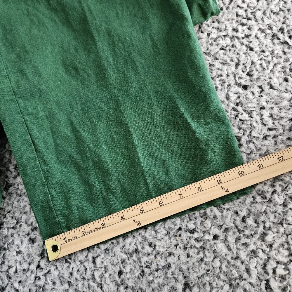 Zara Green Jumpsuit XS Rustic Linen Blend Wide Leg V-Neck Tie Back Short Sleeve